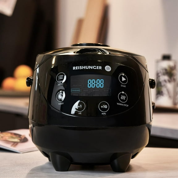 Digital Mini Rice Cooker & Steamer, Black with Keep-Warm Function & Timer - 3.5 Cups - Small Rice Cooker Japanese Style with Ceramic Inner Pot - 8 Programs - 1-3 People