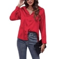 thumbnail image 3 of Innerwin Tops Lapel Neck Women Shirts Work Button Down Single Breasted Blouse Red S, 3 of 7