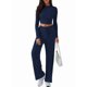 thumbnail image 1 of Conjunto Deportivo Y2K de Dos Piezas para Mujer, con Larga, Top Ajustado y Pantalones Anchos, Ideal para y Otoño Azul Oscuro L, 1 of 8