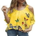 thumbnail image 1 of Chemise à Manches Courtes à Imprimé Floral pour Femme Grande Taille, Haut d'Été à Épaules Dénudées, Blouse Décontractée, 1 of 2