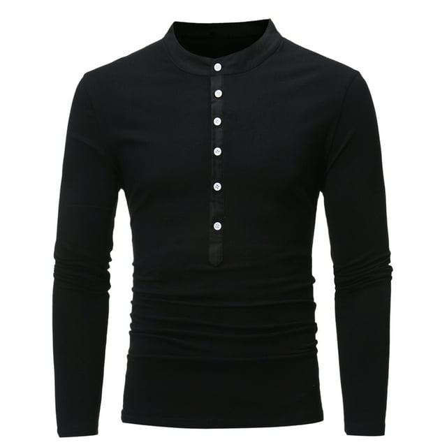 AherBiu Chemises à Manches Longues pour Hommes Col Rond Boutonné Col Montant Pull Décontracté Automne Hiver Hauts