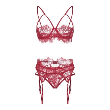 

Gibobby Lingerie Sets Women s Floral Contrast Lace Lingerie Set Satin Cami and Shorts Pajama Set
