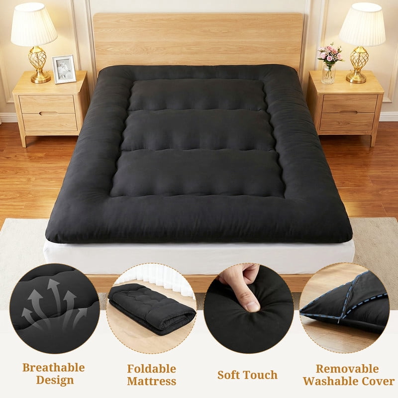 Beddle 3.94 in Memory Foam Floor Futon Twin Mattress, Foldable Roll-Up Tatami Bed with Storage Bag for Adults, Guest Room & RV, Black