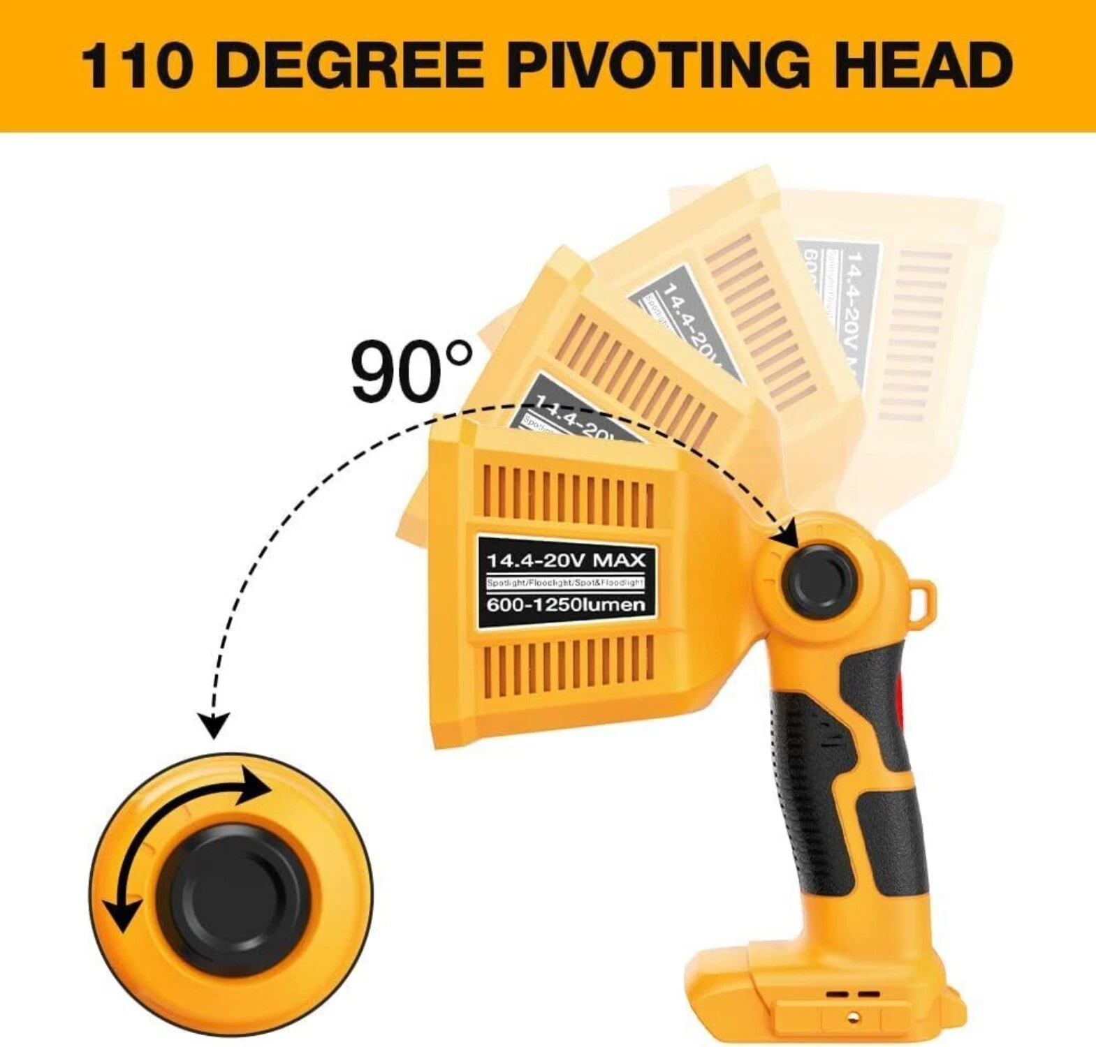 1250LM Flashlight for Dewalt 20V Battery Spotlight Jobsite Light LED Work Light