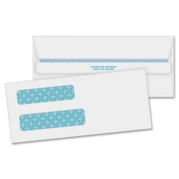 Business Source Double Window No. 8-5/8 Check Envelopes Double Window - #8 5/8 - 8 5/8" Width x 3 5/8" Length - 24 lb - Self-sealing - 500 / Box - White