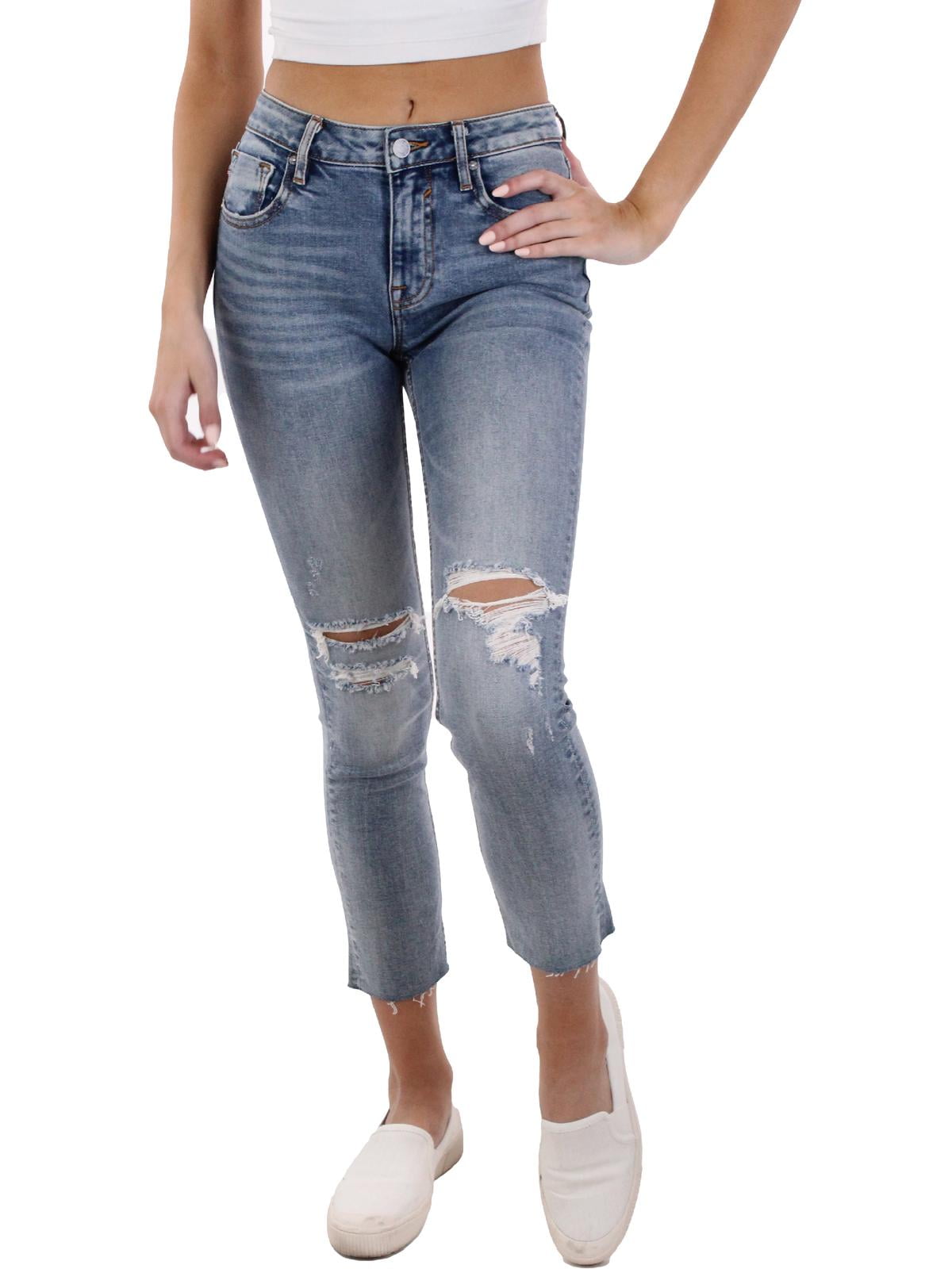 Vigoss Womens Stevie Faded Distressed Straight Leg Jeans