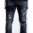 thumbnail image 6 of En Noir Men's Embroidered Detail Rip & Repair Distressed Skinny Fit Denim Jeans (28, Deep Indigo), 6 of 6