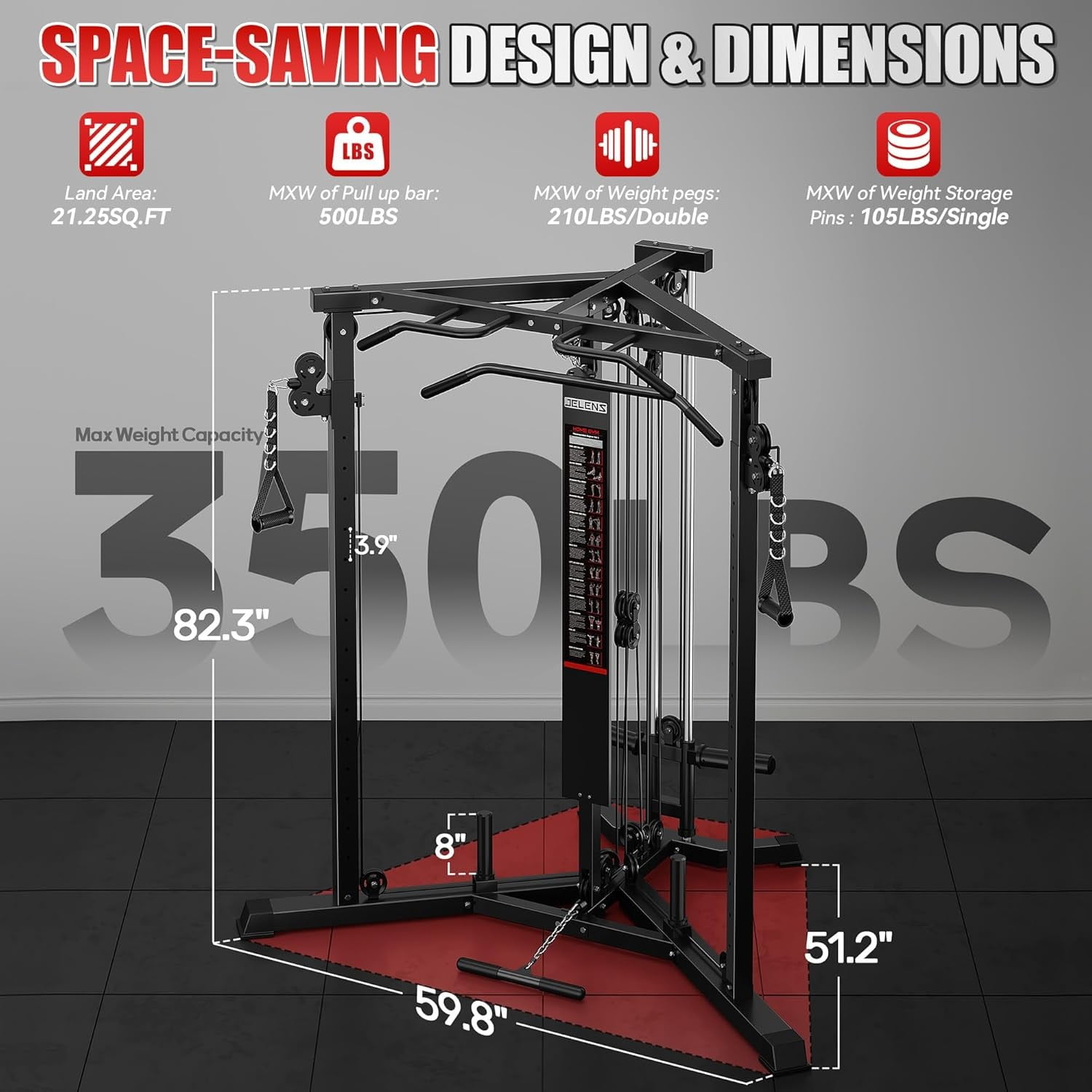 Power Cage with Cable Crossover System,Functional Trainer with High and Low Pulley System for Chest Fly, Power Rack with LAT Pulldown and Seated Cable Row for Home Gym,Black