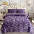 thumbnail image 2 of NC 3 Piece Sherpa Blanket,Winter Warm 3 Ply Borrego Fleece Blanket,King 79"x 91",Purple, 2 of 6