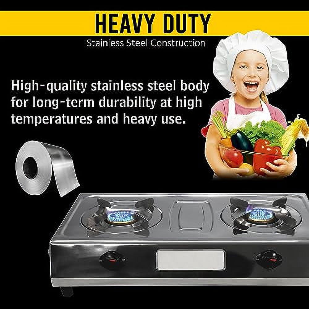 Sonret gas stove portable 2 burner, double gas stove stainless steel camping stove -propane portable cooktop indian style gas stove For Cooking Outdoor on 2 burner gas stove - With Hose & Regulator