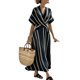 thumbnail image 1 of Vestido Maxi de Manga Corta para las Mujeres con Cuello en V Envoltura de Cintura Vestido a Rayas, Vestido de Verano de Manga Corta para las Mujeres con Mangas Batwing Y la Longitud Del Tobillo, Lige, 1 of 9