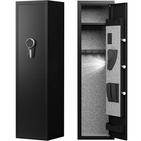 Gun Safe 3-5 Larger and Deeper Gun Safe for Pistols Quick Access Gun Safe with Silent Mode and Alarm System Gun Cabinet with Removable Shelf and Adjustable Gun Slots