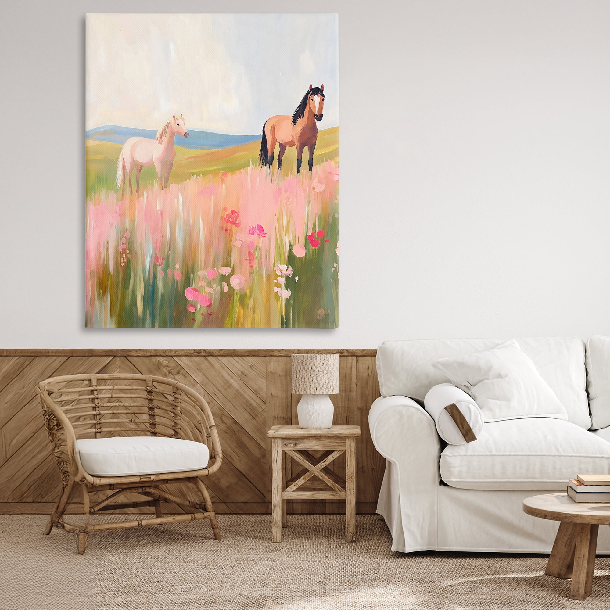 Stupell Industries Wild Horses in Pink Meadow Canvas Wall Art, design by The Prints Vibe