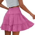 thumbnail image 3 of Women's High Waisted Mini Skirt Tiered Eyelet Lace Ruffle Hem A-Line Flared Skirt Lightweight Breathable Boho Style Summer Beach Skirt for Party Club Daily Wear, 3 of 6