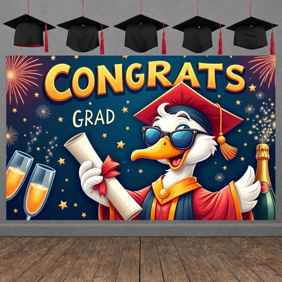 Red Theme Graduation Banner Colorful Balloons Graduation Backdrop Graduation Cap Tassel Design Grad Celebration Background for Graduation Ceremony Grad Party Photo Backdrop