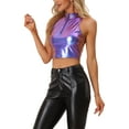 thumbnail image 4 of INSPIRE CHIC Women's Top Mock Neck Zipper Front Sleeveless Holographic Sparkle Party Tops L Blue Purple, 4 of 6