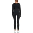 thumbnail image 5 of EastElegant Maternity Seamless Yoga Jumpsuits Women's One Piece Workout Bodysuits Ribbed Square Neck Long Sleeved Romper, Black, M, 5 of 6