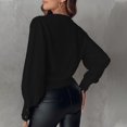 thumbnail image 4 of Mikilon Women's Business V-Neck Shirts Long Sleeve Solid Color Blouses Cinch the Waist Tops, 4 of 7