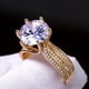 thumbnail image 3 of Anillos de boda Huitan con solitario de circonita cúbica de 12 mm, color dorado, para novia, fiesta de compromiso, joyería brillante de moda para mujer, 3 of 4