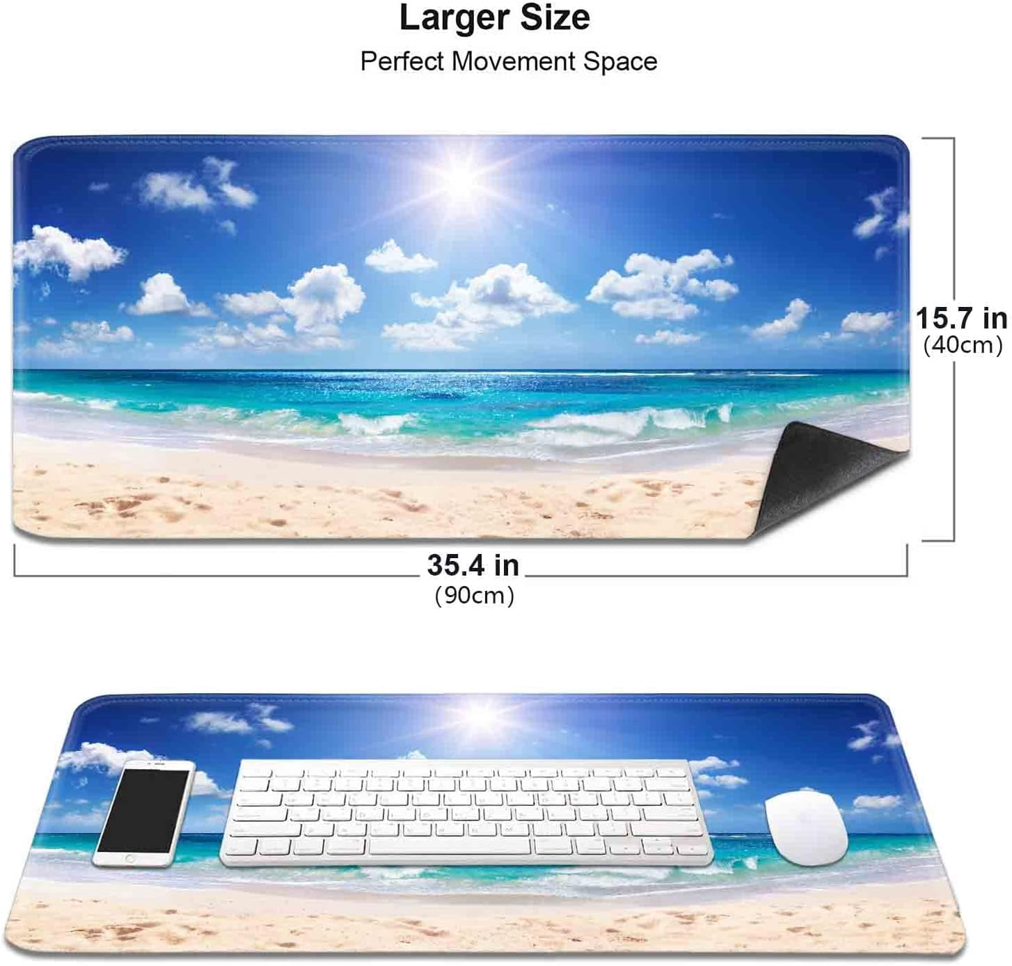 Sun Beach Mouse Pad Blue Glitter XXL Large Mouse Pad with AntiSlip Rubber Base, Perfect for Full Desk Coverage, Add a Sparkling Touch to Your Gaming or Office Setup