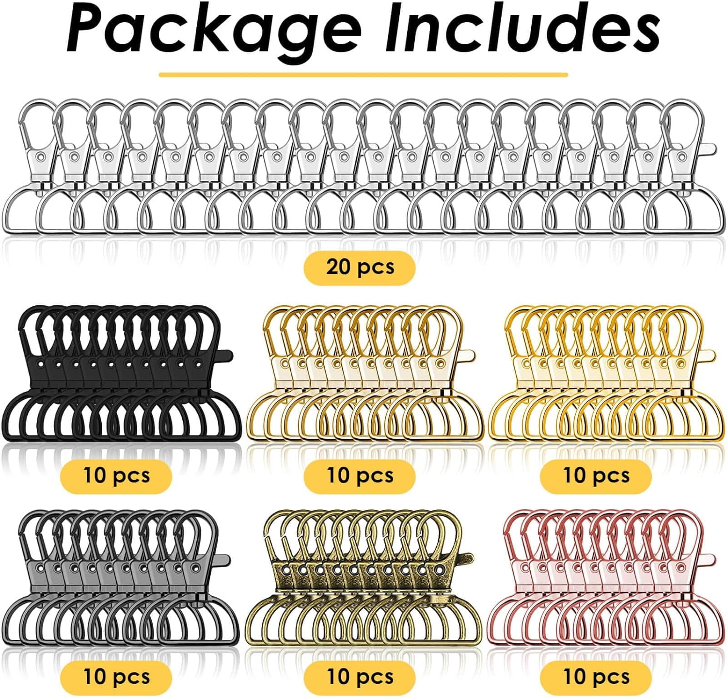 Swivel Clasp H s, 80Pcs Key Chain Clip H s, D Ring Clip Lanyard Hardware for Keychain Making, Lanyard Making, Purse Hardware, DIY Craft (1” Inside Width)