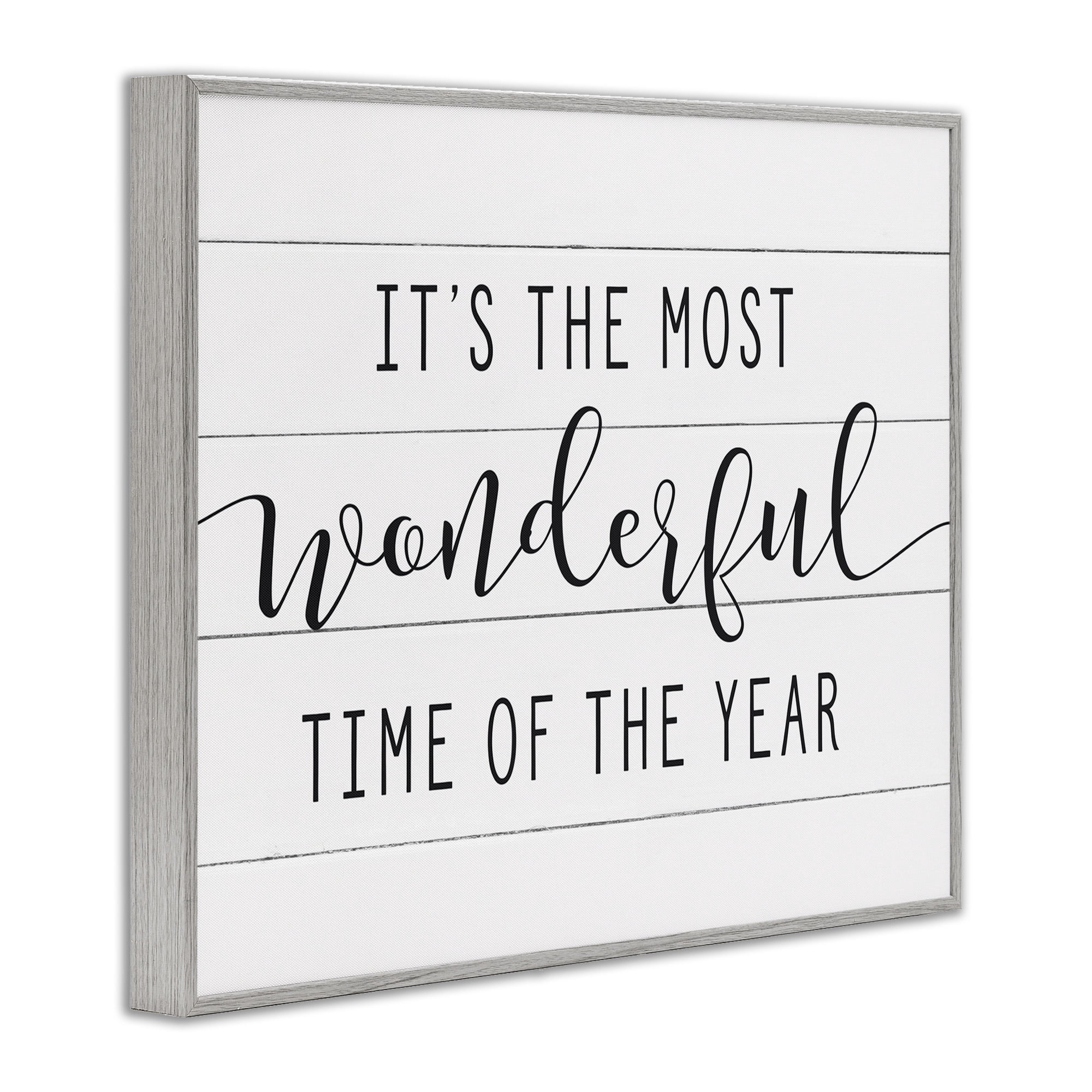 Stupell Industries Most Wonderful Time Rustic Chic Holiday Painting Gray Framed Art Print Wall Art, 20 x 16