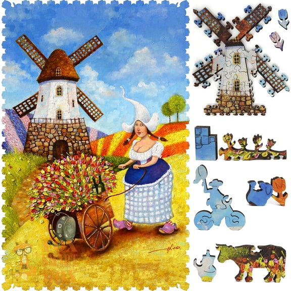 Wooden Jigsaw Puzzles for Adults - Uniquely Shaped Pieces - made in USA by FoxSmartBox - 310 Pieces - Dutch Tulips
