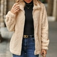 thumbnail image 6 of Lovskoo Womens Full Zip Up Fuzzy Fleece Jacket Stand Collar Winter Solid Color Long Sleeve Shrink Cuffs Loose Lapel Coats Outerwear Beige, 6 of 9