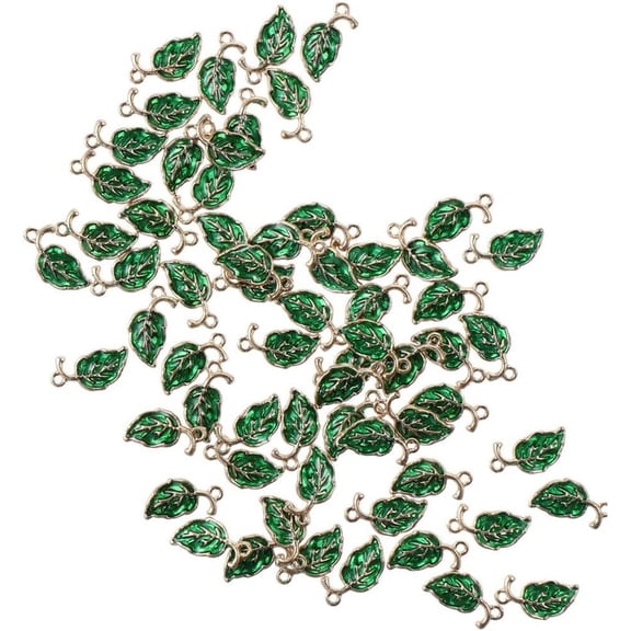 100 PCS Enamel Leaf Charms Pendant Green Leaves Charm Dangle Alloy Small Pendant Decorations for Jewelry Making Necklace Bracelet Earring DIY Crafts Accessories