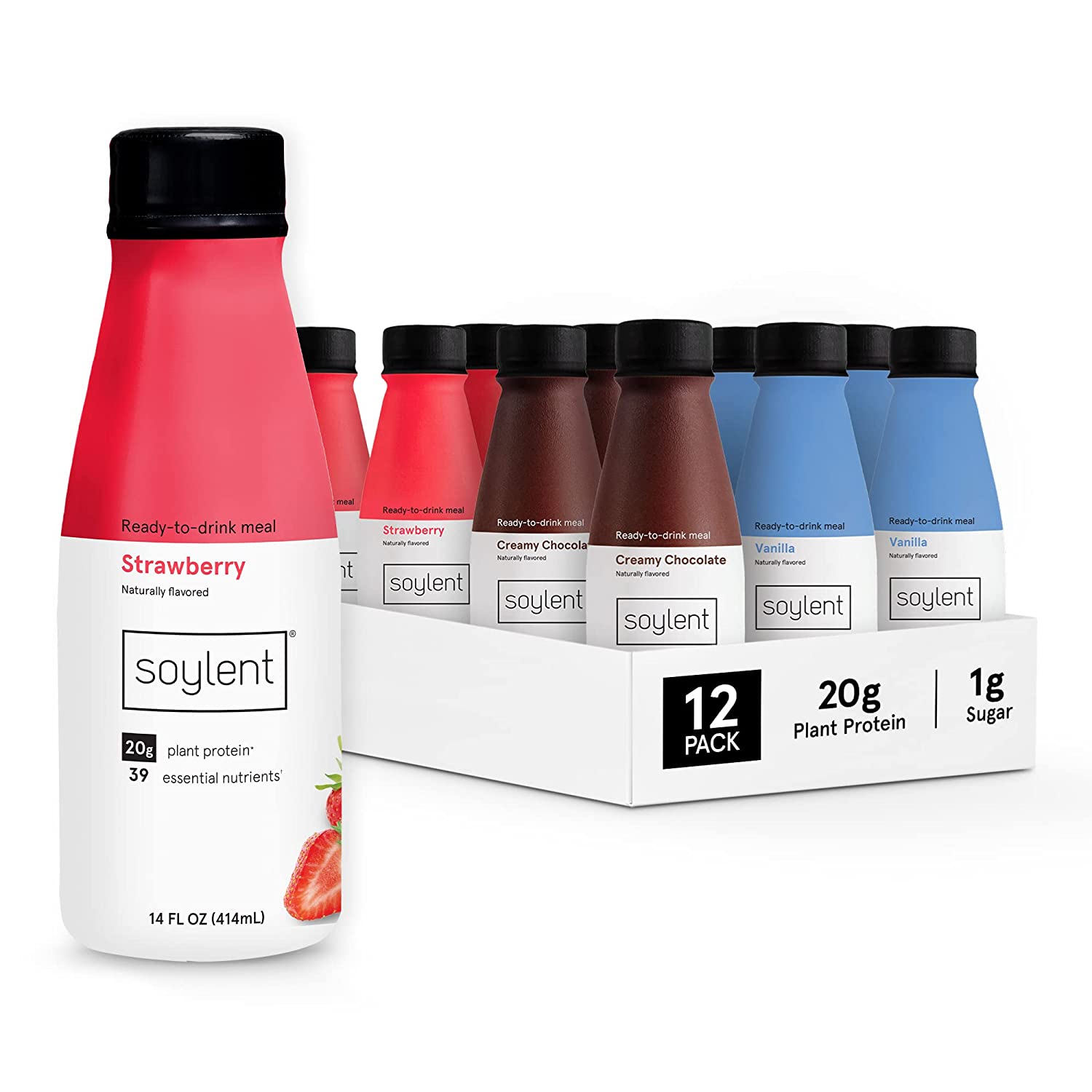 Soylent Vegan Meal Replacement Shake 14 Oz Ready to Drink Plant Protein Shakes, 12 Pack