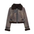 thumbnail image 2 of HH TRAF Chaqueta corta de invierno para mujer, cálida, de un solo lado, reversible, con cremallera, estilo retro, con bolsillos decorativos, prendas de vestir exteriores, 2 of 4
