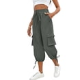 thumbnail image 5 of Women's Cargo Capri Pants Elastic Waist Athletic Hiking Summer Casual Joggers Capris, 2XL, 5 of 7