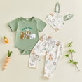 thumbnail image 2 of UngA My First Easter Baby Boy Outfit Bunny Short Sleeve Romper Pants Hat Infant Onesie Newborn Spring Summer Clothes (Green,6-9 Months), 2 of 7