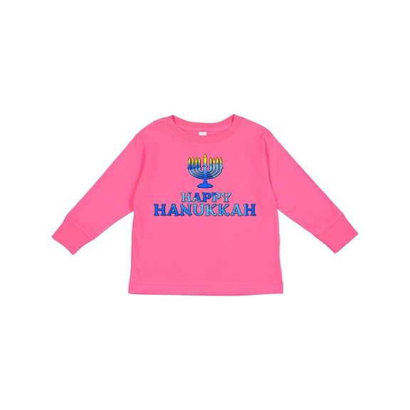 Inktastic Happy Hanukkah with Menorah Boys or Girls Long Sleeve Toddler T-Shirt