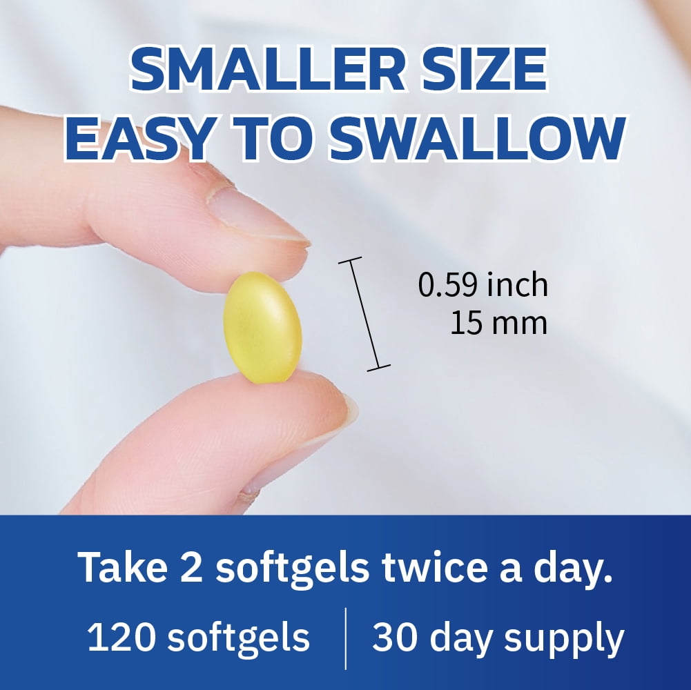 LOVITA Omega-3 Fish Oil Mini Softgels (rTG Form), High Absorption, 90% Omega-3 (EPA & DHA), Burpless, Heart, Brain & Eye Support – 120 Enteric-Coated Softgels (Pack of 3)
