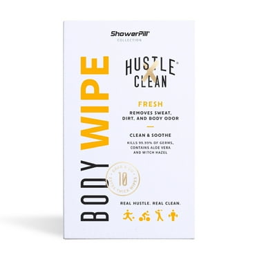 Hustle Clean, Fresh Scent, Individually Wrapped Adult Body Wipes, 10 Count