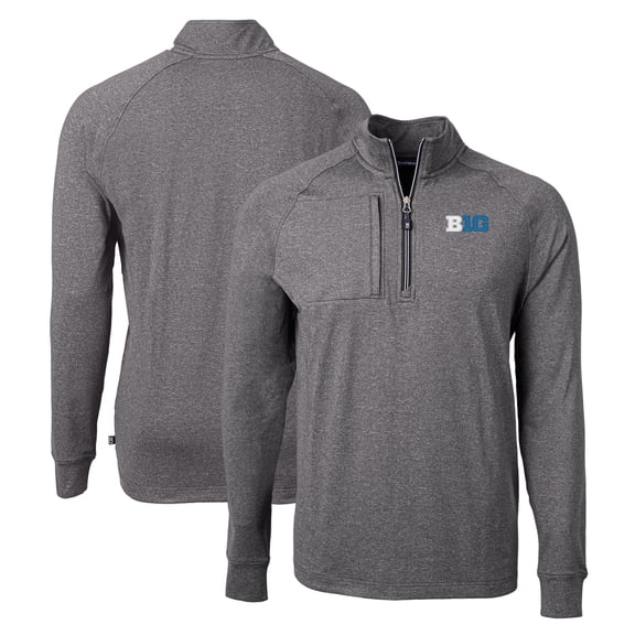 Men's Cutter & Buck  Heather Black Big Ten Gear Adapt Eco Knit Heather Quarter-Zip Pullover Top