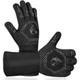 thumbnail image 1 of Guantes Resistente al calor Guante Silicona Revestimiento de silicona Mits de horno de ahorro de espacio Horneado reutilizable para asar a asar negro 1 par de 14 pulgadas kenally HA010624-02, 1 of 6