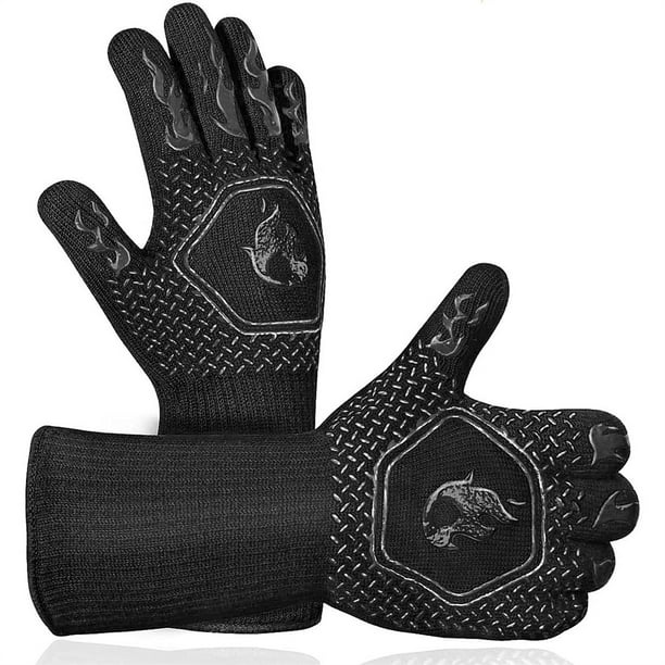 Guantes Resistente al calor Guante Silicona Revestimiento de silicona Mits de horno de ahorro de espacio Horneado reutilizable para asar a asar negro 1 par de 14 pulgadas Inevent HA010624-02