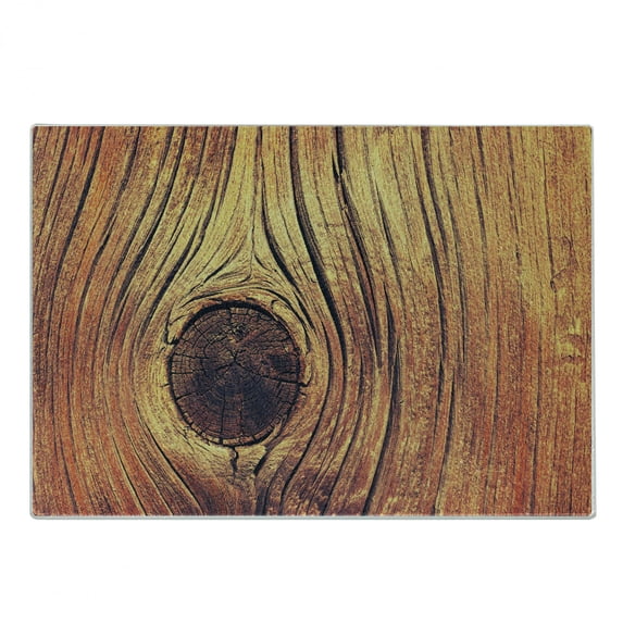 Rustic Cutting Board, Life Tree Concept with Divided Core Macro Circles Habitat Natural Wonder Growth Photo, Decorative Tempered Glass Cutting and Serving Board, Small Size, Brown, by Ambesonne