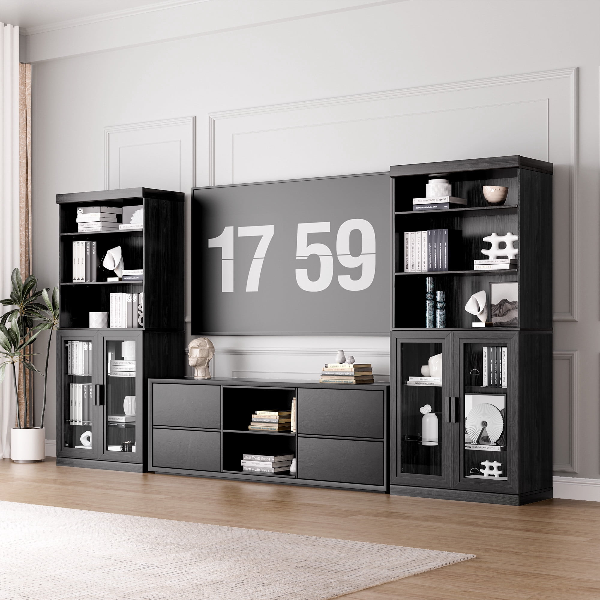 MAYEERTY Entryway Storage Cabinet Wood Accent Cabinet for Living Room,Black