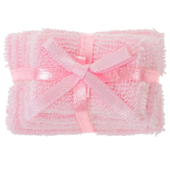 PAMINGONO 1Set Mini Bath Towel Set Pink White Rectangular Realistic Design for Doll House Accessories