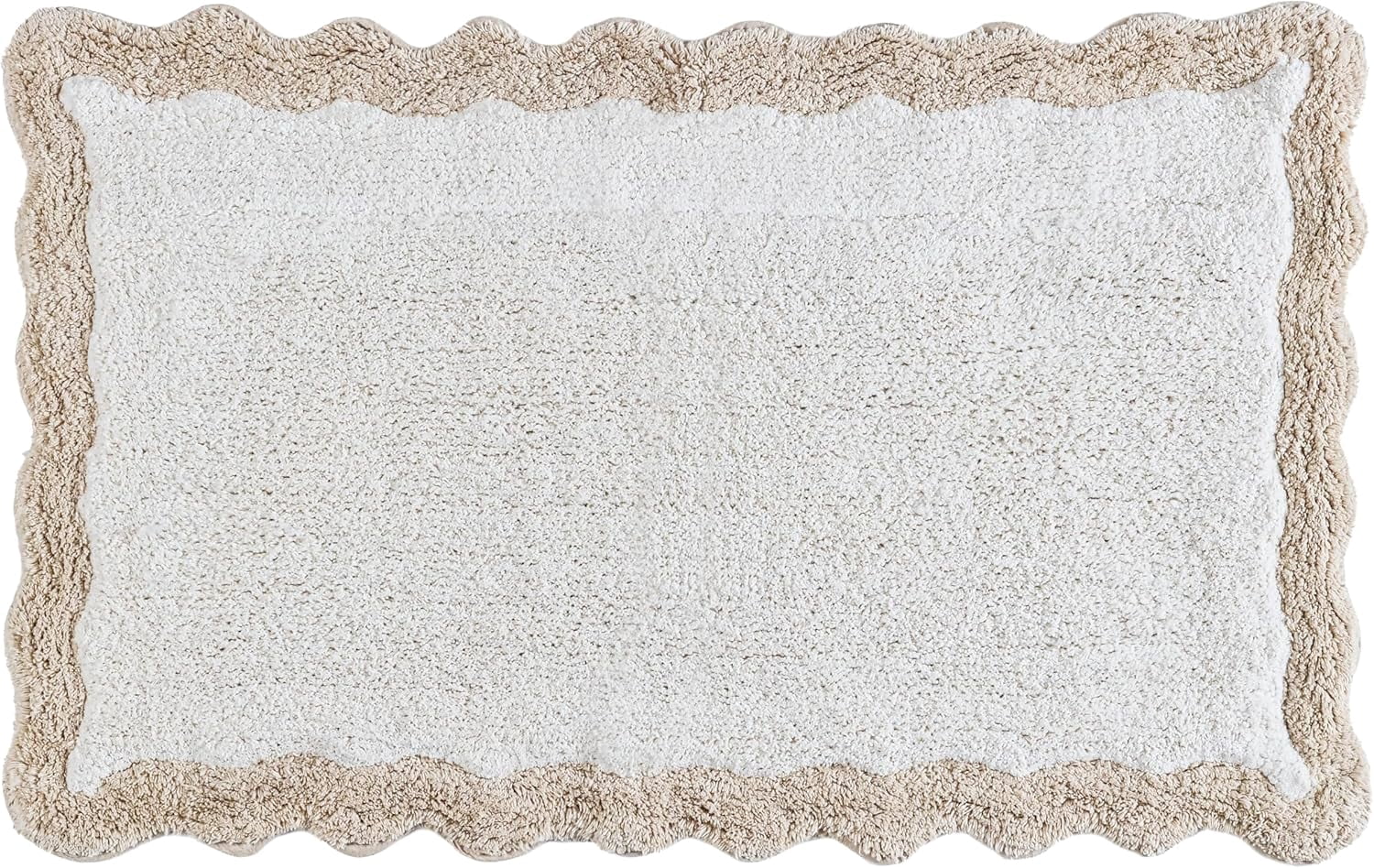 Savi Home Cotton Scalloped Bath Mat with Anti-Skid Backing, Beige, 20" x 32"