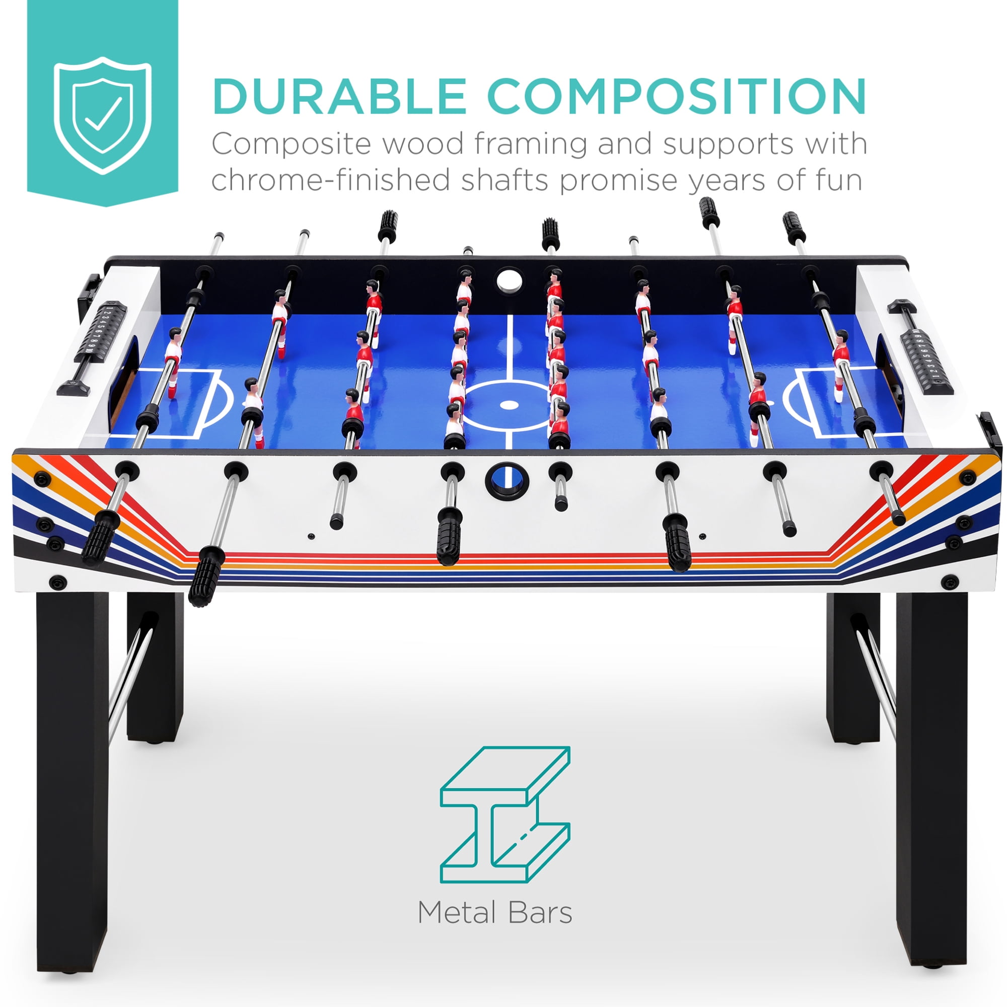 Best Choice Products 48in Competition Sized Foosball Table for Home, Game Room w/ 2 Balls, 2 Cup Holders - Blue/White