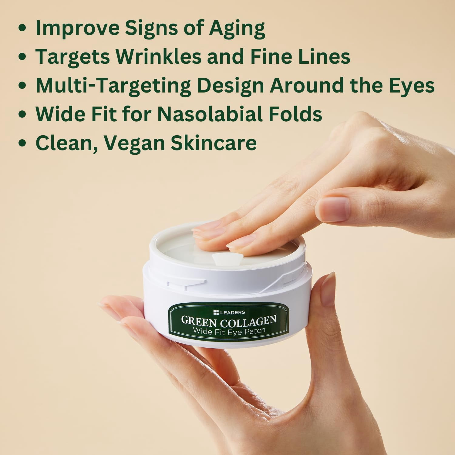 LEADERS Green Collagen Wide Fit Eye Patch – Vegan Hydrogel Firming Eye Patch, Deep Absorption, Helps Improve Fine Lines, Anti-Aging, Firming & Wrinkle Care, Gentle Formula for Sensitive Skin - 96g