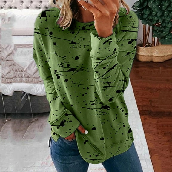 Tejiojio Summer Saving Labor Day Fashion Women Print Long Sleeve Comfortable Breathable Round-Neck Shirt Tops