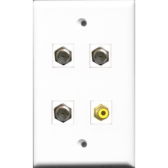 RiteAV 1 Port RCA Yellow 3 Port Coax Cable TV- F-Type Wall Plate