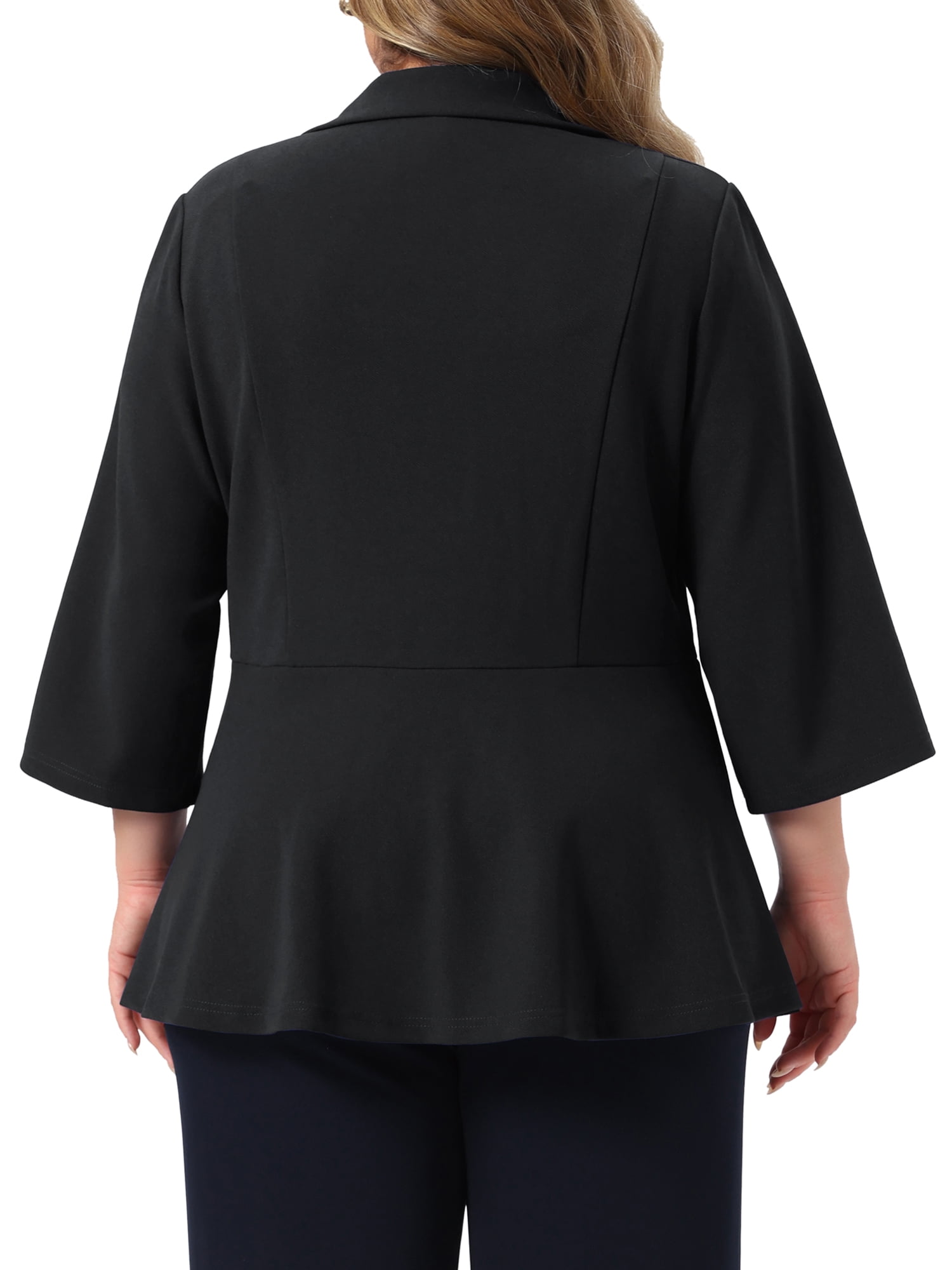DARING DIVA Women's Plus One Button 3/4 Sleeve Peplum Blazer 4X Black