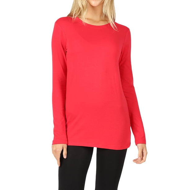 TheLovely Women Basic Round Crew Neck Long Sleeve Stretch Cotton 