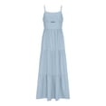 thumbnail image 4 of MOJOGO Women's Tiered Maxi Dress with Cutout Detail Solid Cami Neck Slip Dress for Summer Beach Holiday and Resort Wear Light Blue M, 4 of 8